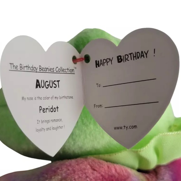 NWT Ty August Retired Beanie Baby Birthday Bear Peridot Birthstone Nose Gifts 🎁 - Picture 3 of 6